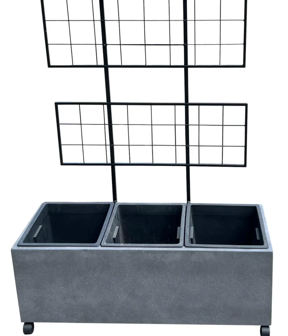 Dehner Pflanzkübel & Blumenkästen|Blumentöpfe & Übertöpfe > Kunststein-Spalierkasten Milano mit Rollen + 3 Pflanzeinsätzen, , ca. B100/H130/T35 cm