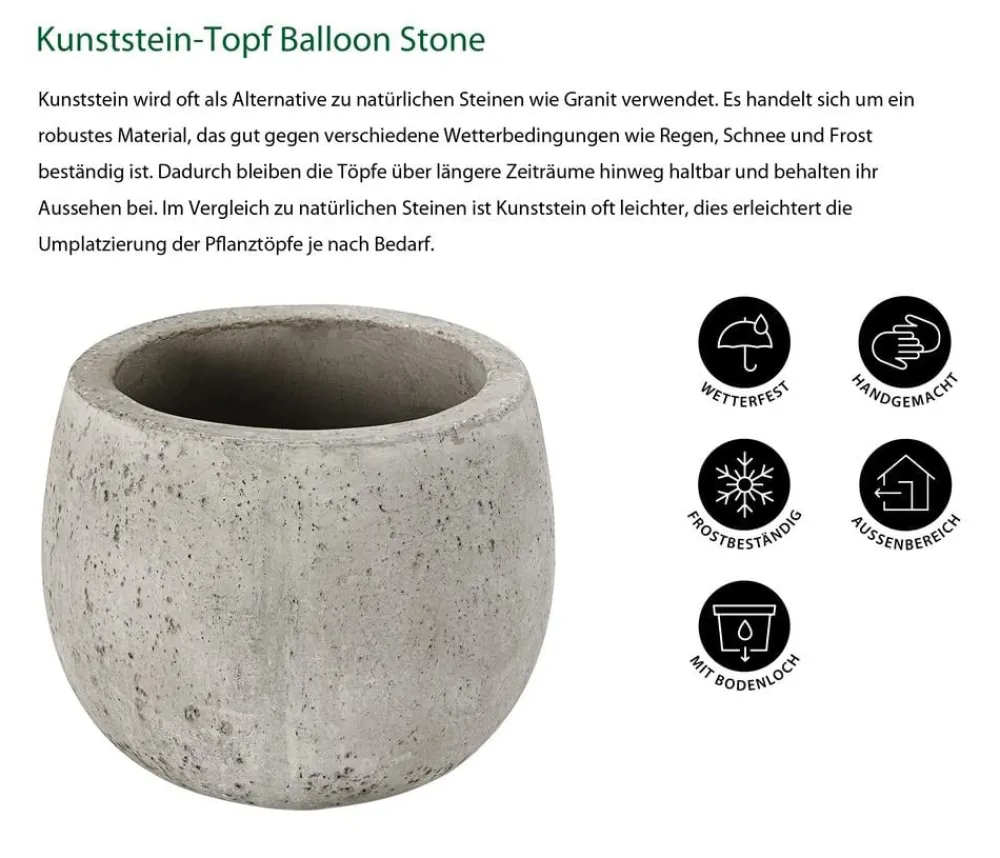 Dehner Blumentöpfe & Übertöpfe > Kunststein-Topf Balloon Stone niedrig, bauchig,