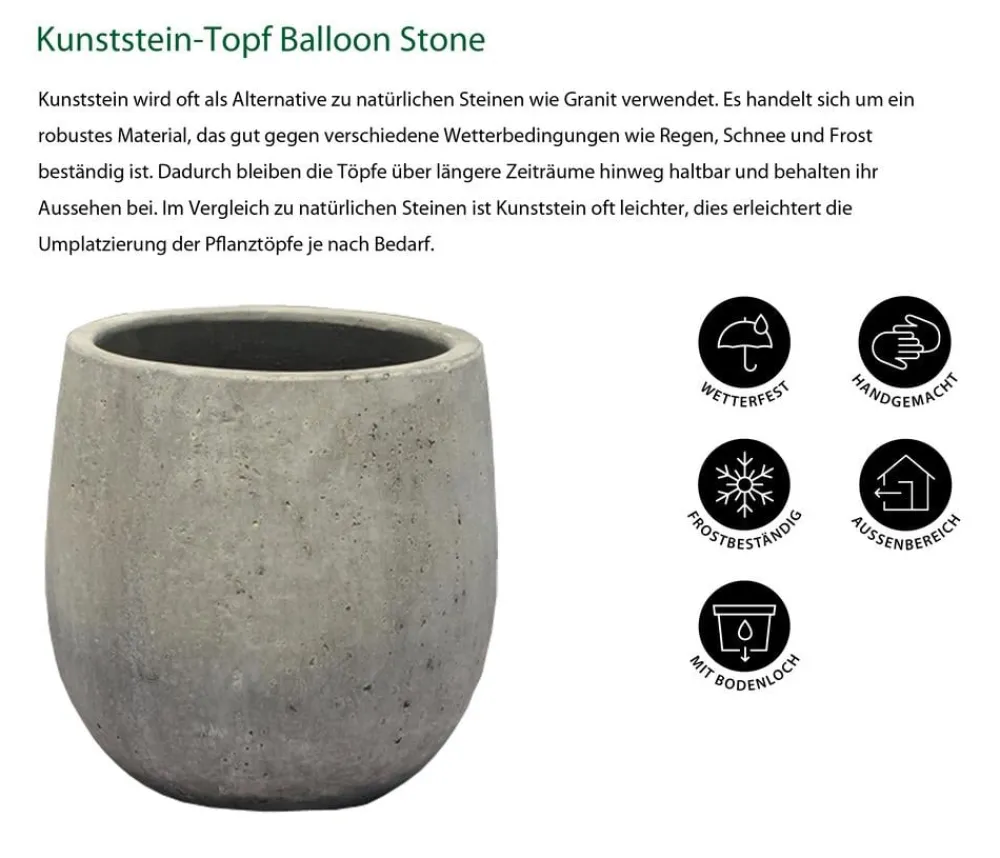 Dehner Blumentöpfe & Übertöpfe - Kunststein-Topf Balloon Stone, bauchig, Grau