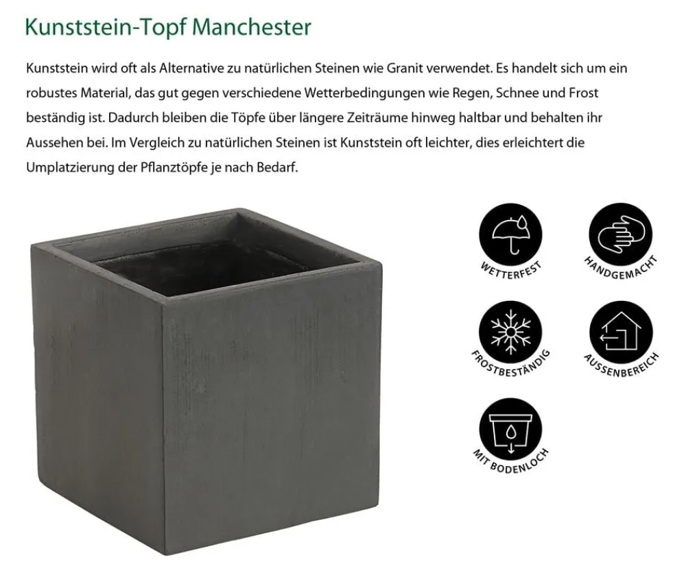 Dehner Blumentöpfe & Übertöpfe > Kunststein-Topf Manchester, quadratisch
