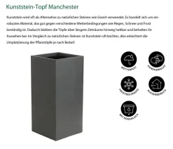 Dehner Blumentöpfe & Übertöpfe - Kunststein-Topf Manchester, quadratisch Dunkelgrau