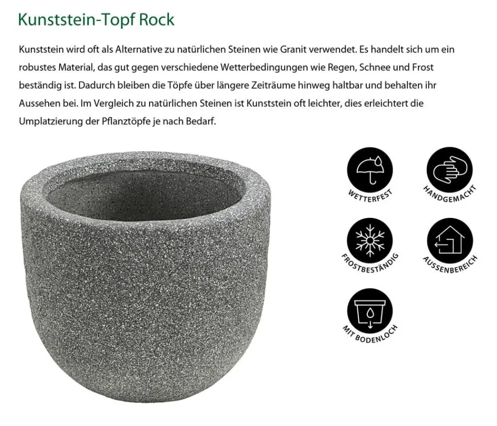 Dehner Blumentöpfe & Übertöpfe > Kunststein-Topf Rock, rund,