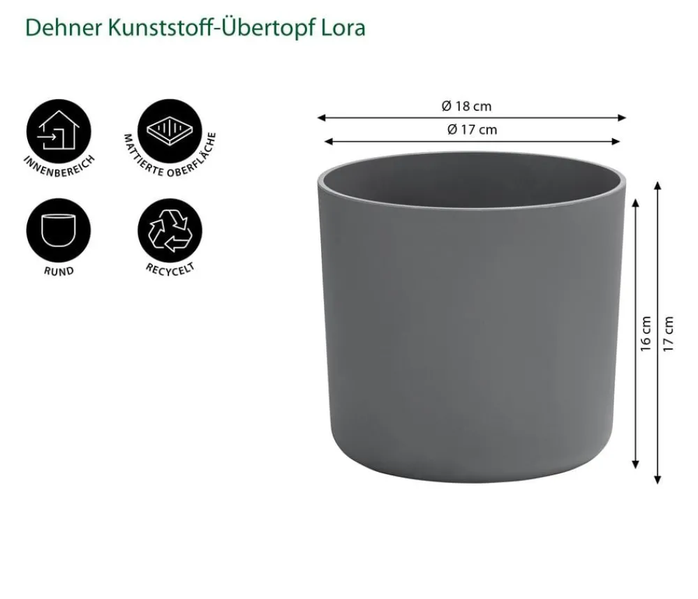 Dehner Kunststoff-Übertopf Lora, rund Grau