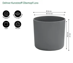 Dehner Kunststoff-Übertopf Lora, rund Grau Hot