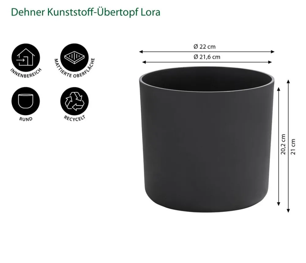Dehner Kunststoff-Übertopf Lora, rund Anthrazit Clearance