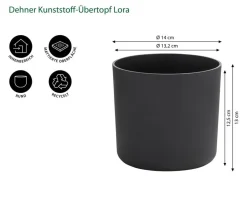 Dehner Blumentöpfe & Übertöpfe - Kunststoff-Übertopf Lora, rund Anthrazit