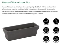 Dehner Pflanzkübel & Blumenkästen - Kunststoff-Blumenkasten Pisa, ca. B60/H20/T20 cm, anthrazit Dunkelgrau