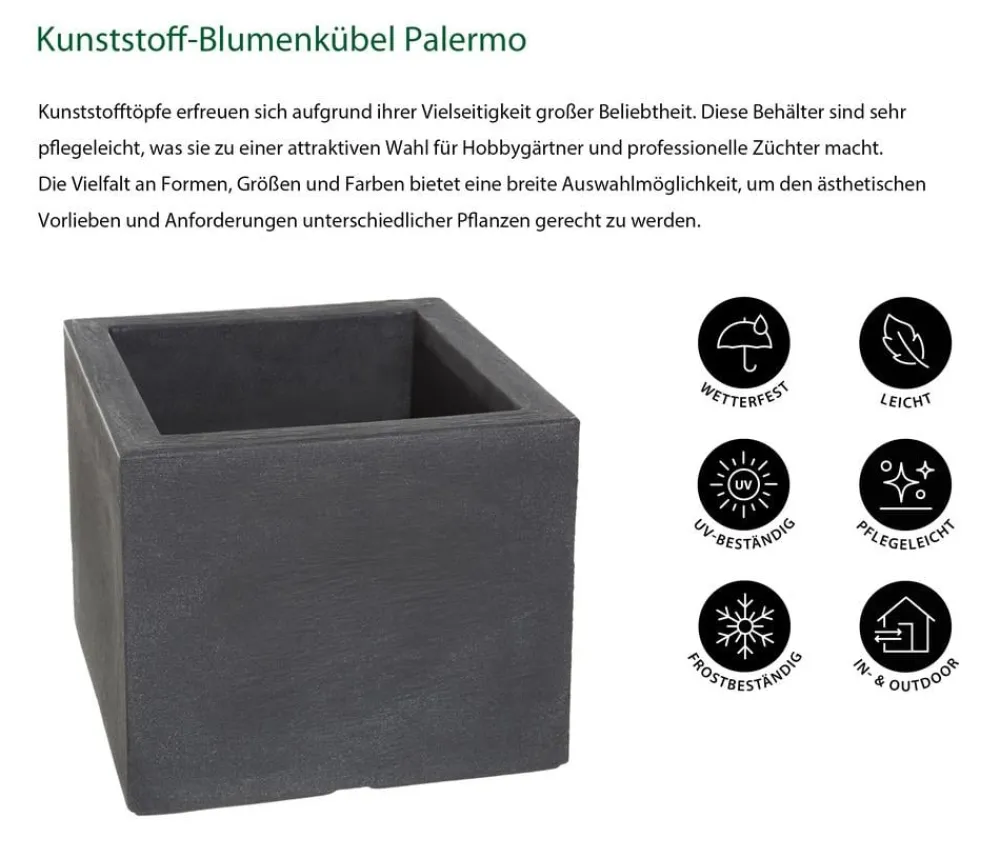 Dehner Kunststoff-Blumenkübel Palermo, quadratisch Anthrazit Best