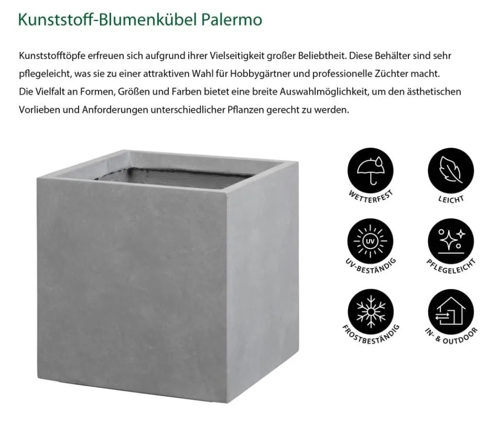 Dehner Pflanzkübel & Blumenkästen|Blumentöpfe & Übertöpfe - Kunststoff-Blumenkübel Palermo, quadratisch Grau