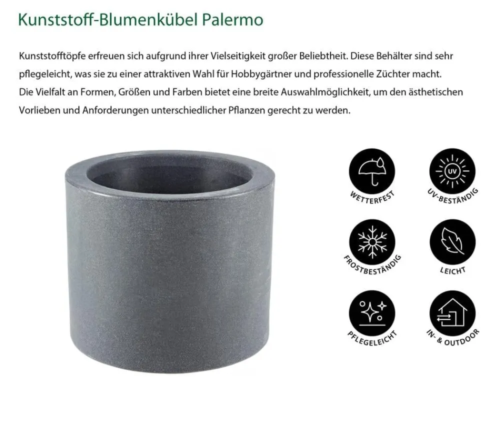 Dehner Kunststoff-Blumenkübel Palermo mit Rollen, rund, anthrazit, ca. Ø40/H34 cm Dunkelgrau Hot