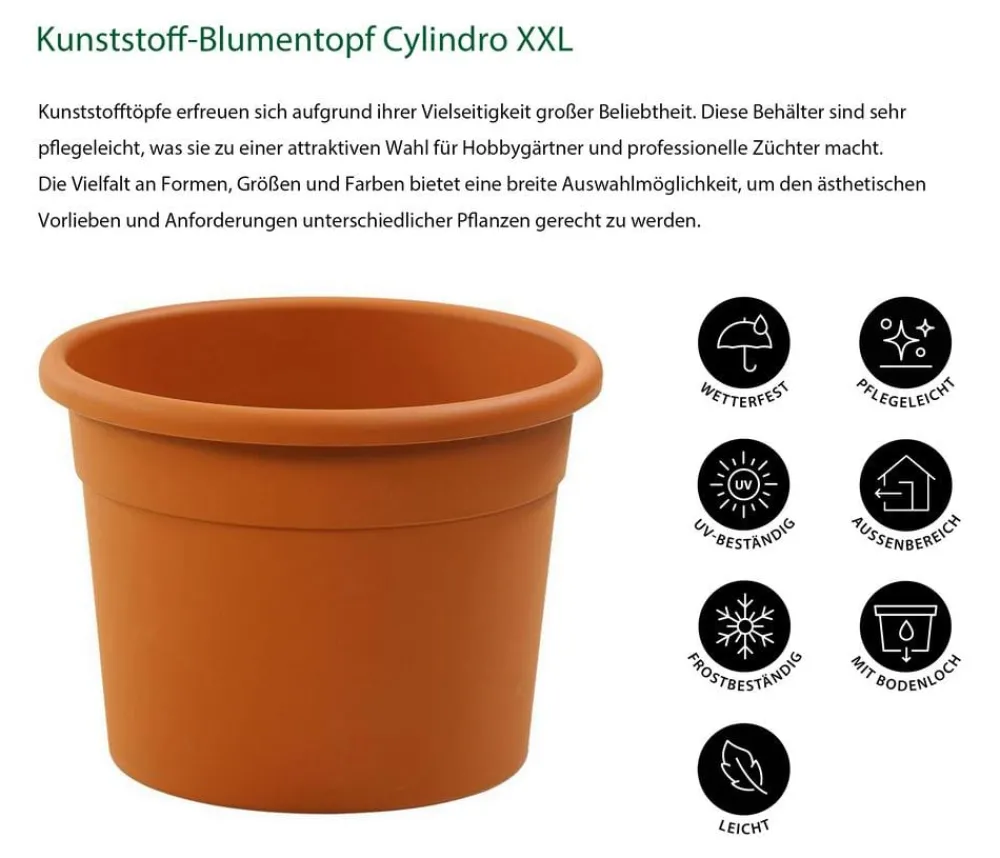 Dehner Blumentöpfe & Übertöpfe > Kunststoff-Blumentopf Cylindro XXL, rund