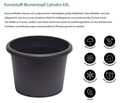 Dehner Blumentöpfe & Übertöpfe - Kunststoff-Blumentopf Cylindro XXL, rund Dunkelgrau