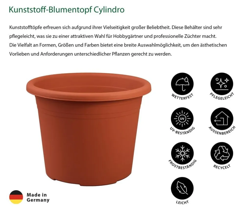 Dehner Kunststoff-Blumentopf Cylindro, rund Terrakotta Discount