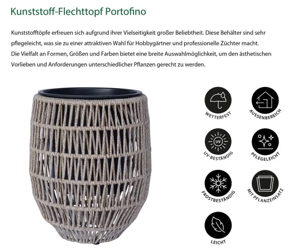Dehner Blumentöpfe & Übertöpfe - Kunststoff-Flechttopf Portofino, rund, braun