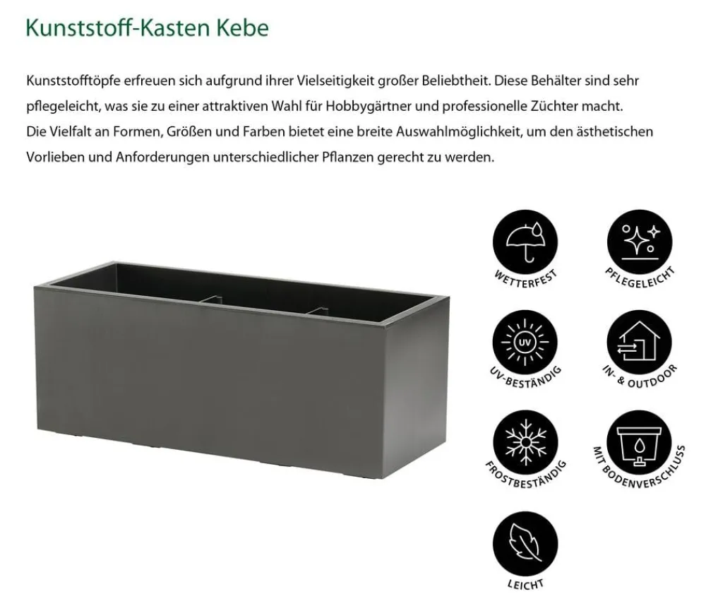 Dehner Kunststoff-Kasten Kebe, rechteckig, ca. B100/H40/T40 cm Dunkelgrau Online