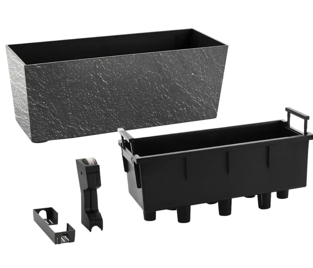 Dehner Pflanzkübel & Blumenkästen|Blumentöpfe & Übertöpfe - Kunststoff-Kasten Stone inkl. Bewässerungssystem, rechteckig Grau