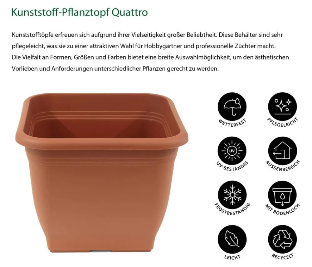Dehner Blumentöpfe & Übertöpfe - Kunststoff-Pflanztopf Quattro, eckig Terrakotta