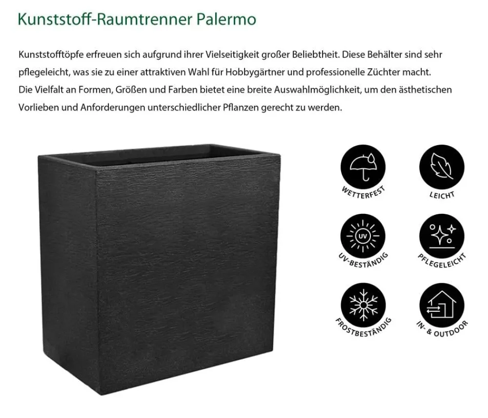 Dehner Pflanzkübel & Blumenkästen > Kunststoff-Raumtrenner Palermo, rechteckig, anthrazit, ca. B60/H60/T26 cm