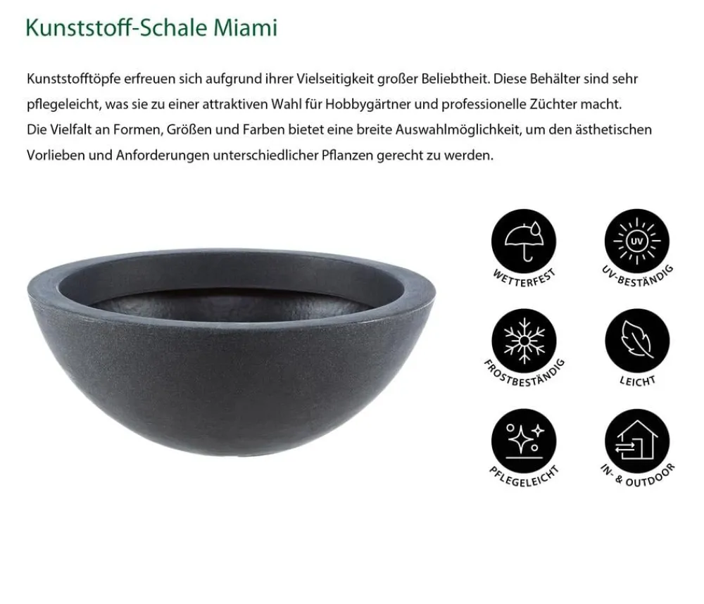 Dehner Kunststoff-Schale Miami, rund, anthrazit, ca. Ø52/H20 cm Dunkelgrau Clearance