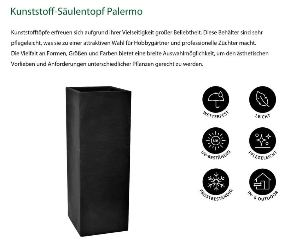 Dehner Kunststoff-Säulentopf Palermo, quadratisch Dunkelgrau