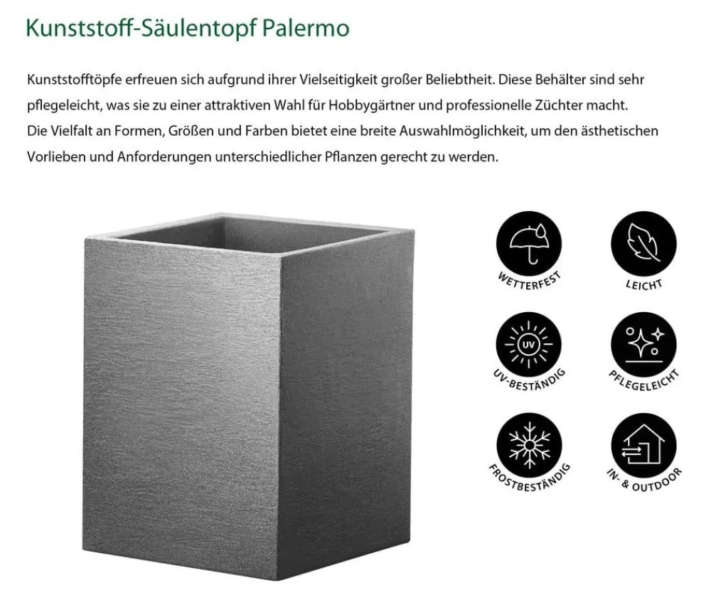 Dehner Blumentöpfe & Übertöpfe - Kunststoff-Säulentopf Palermo, quadratisch Grau