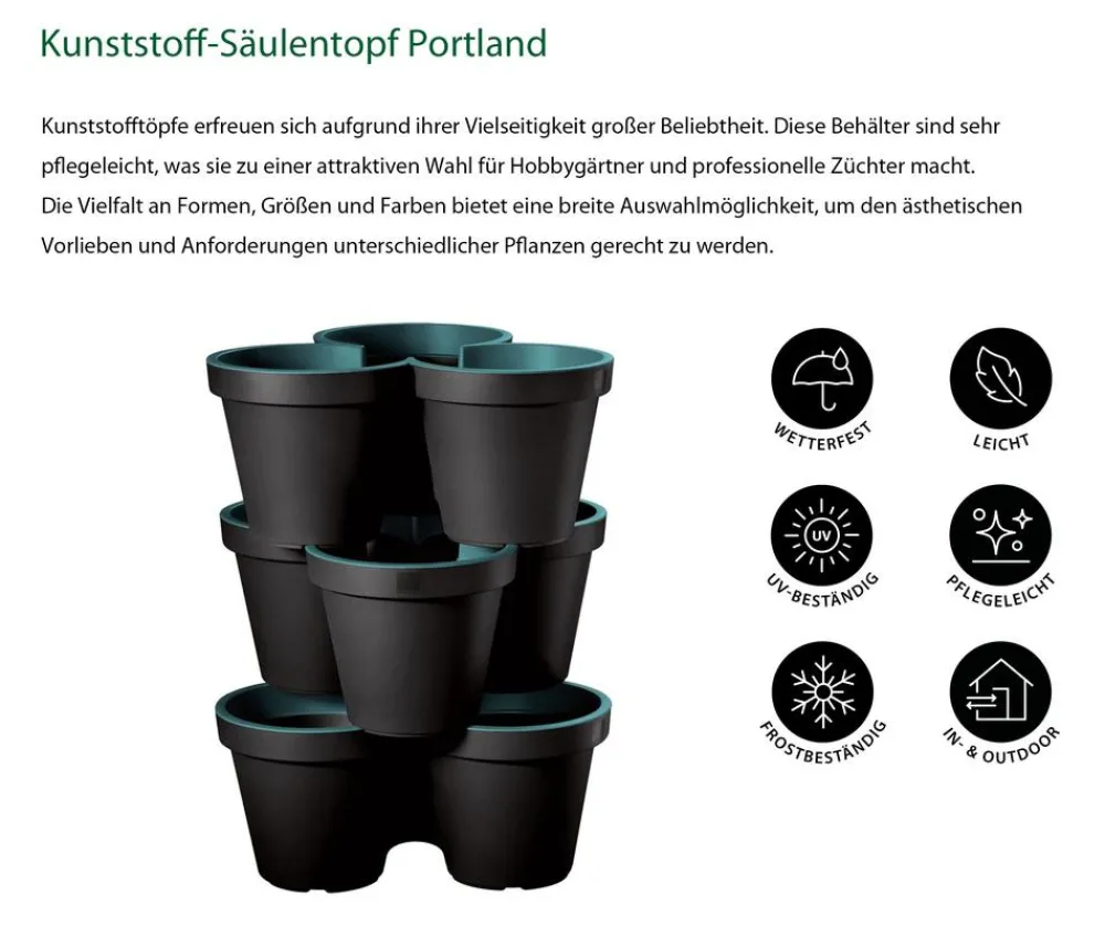 Dehner Kunststoff-Säulentopf Portland, rund, , ca. Ø43/H58 cm, 3er-Set Türkis Outlet