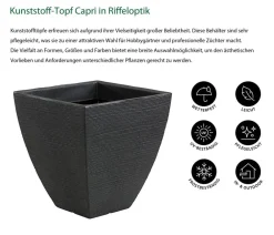 Dehner Blumentöpfe & Übertöpfe - Kunststoff-Topf Capri in Riffeloptik, konisch, anthrazit, ca. B40/H42/T40 cm Dunkelgrau