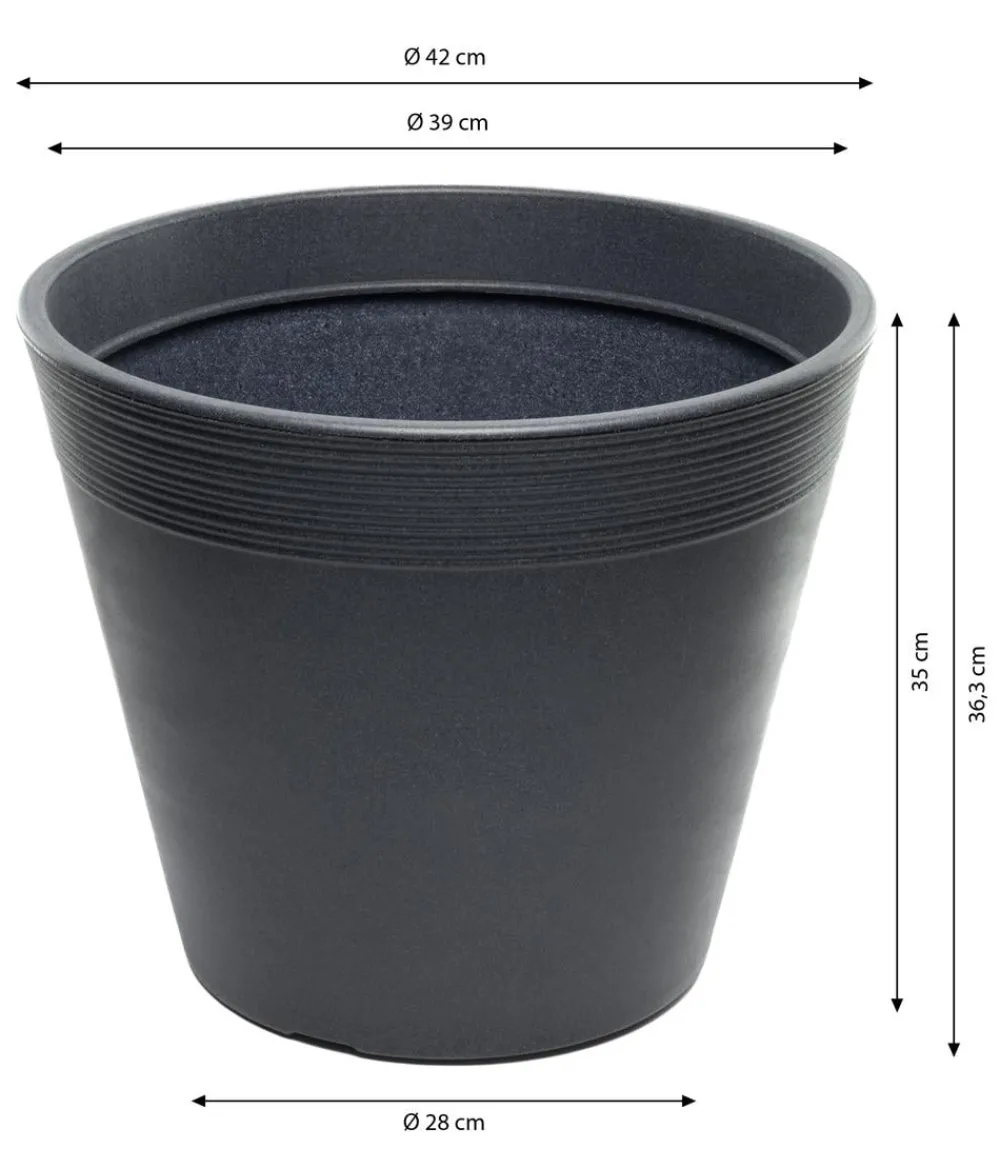 Dehner Pflanzkübel & Blumenkästen|Blumentöpfe & Übertöpfe - Kunststoff-Topf Groovy, konisch, Anthrazit