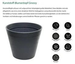 Dehner Pflanzkübel & Blumenkästen|Blumentöpfe & Übertöpfe - Kunststoff-Topf Groovy, konisch, Anthrazit