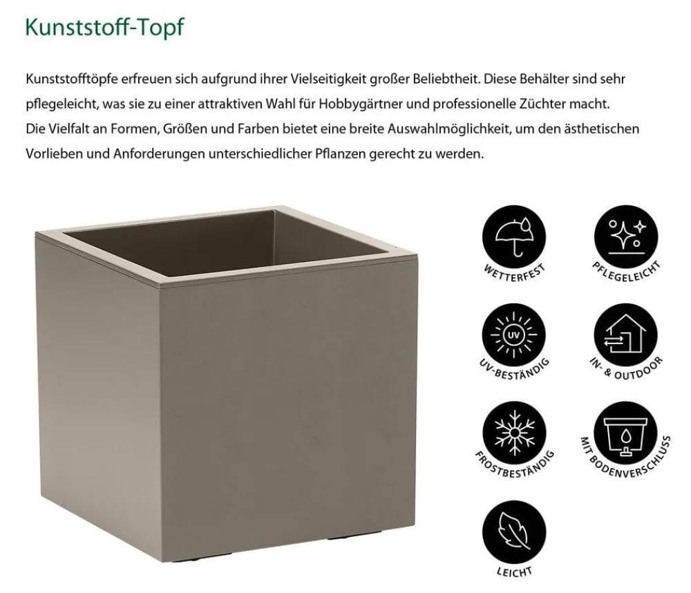 Dehner Blumentöpfe & Übertöpfe > Kunststoff-Topf Kebe, quadratisch, ca. B40/H40/T40 cm