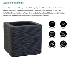 Dehner Blumentöpfe & Übertöpfe - Kunststoff-Topf 'Rille', quadratisch, Anthrazit