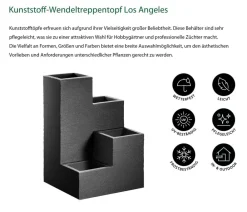 Dehner Blumentreppen - Kunststoff-Wendeltreppentopf Los Angeles, quadratisch, anthrazit, ca. B40/H60/T40 cm Dunkelgrau