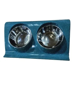 Dehner Lieblinge Doppel-Melaminnapf, silber/ Blau Hot