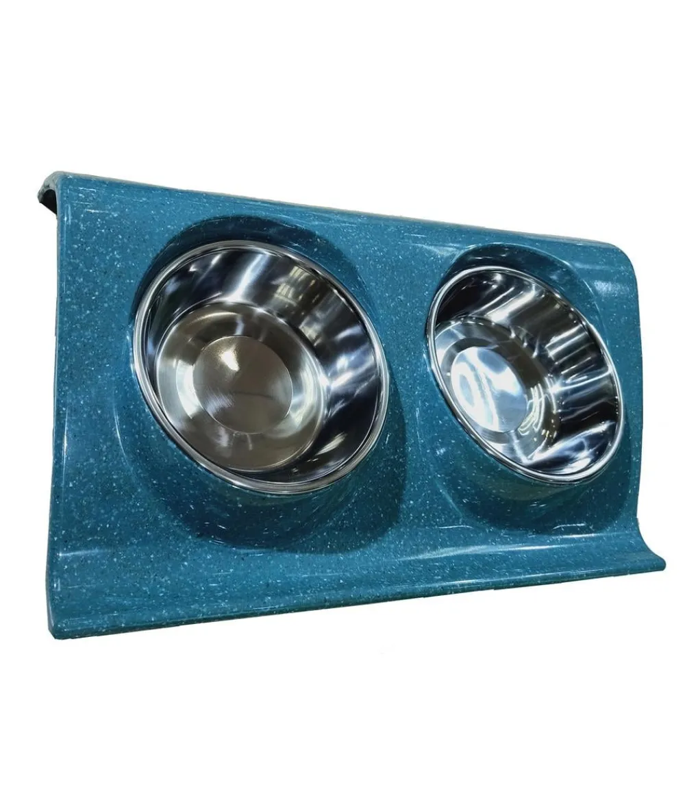 Dehner Lieblinge Doppel-Melaminnapf, silber/ Blau Hot