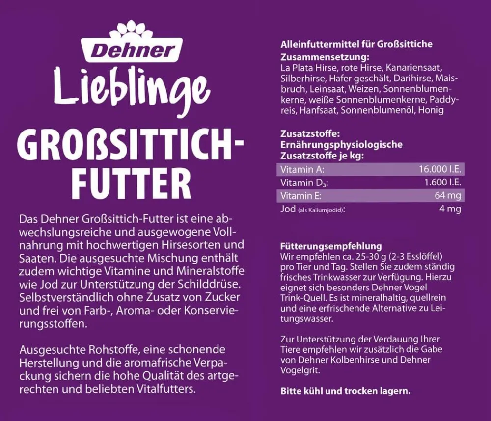 Dehner Lieblinge Vogelfutter & Snacks > Großsittich-Futter