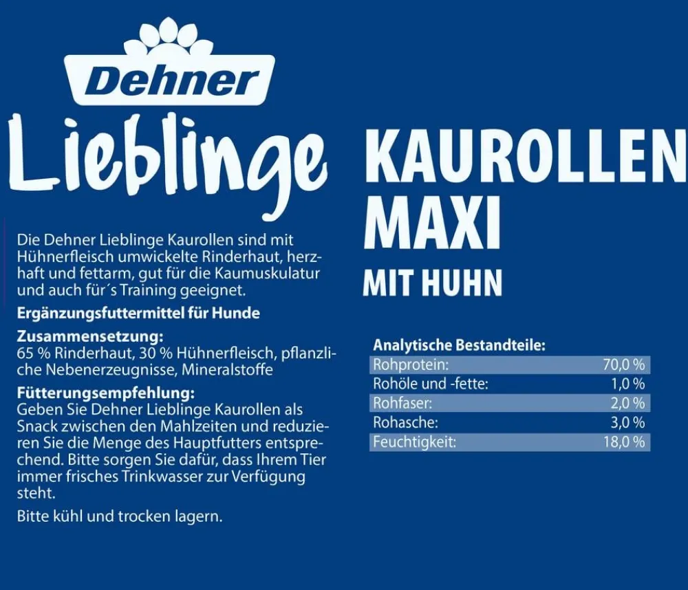 Dehner Lieblinge Hundeleckerlies - Hundesnack Kaurollen Maxi mit Huhn, 200 g