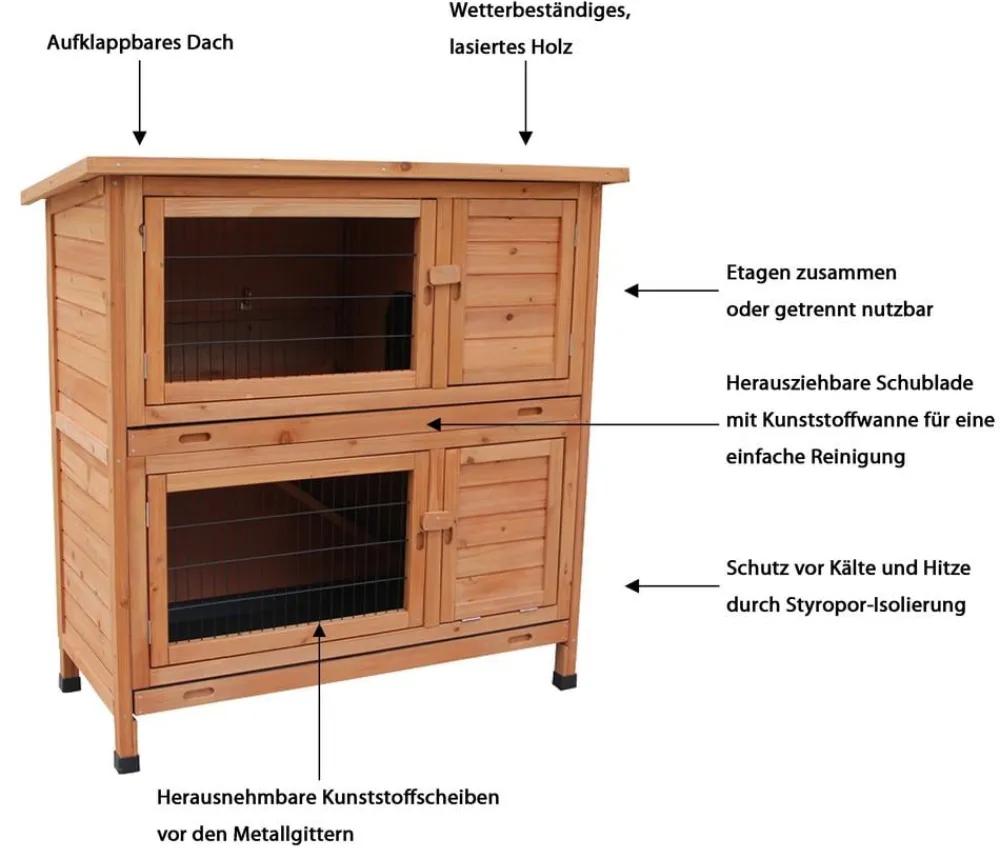 Dehner Lieblinge Kaninchenstall Original mit Wärmedämmung, ca. B114/H116/T57 cm Hellbraun