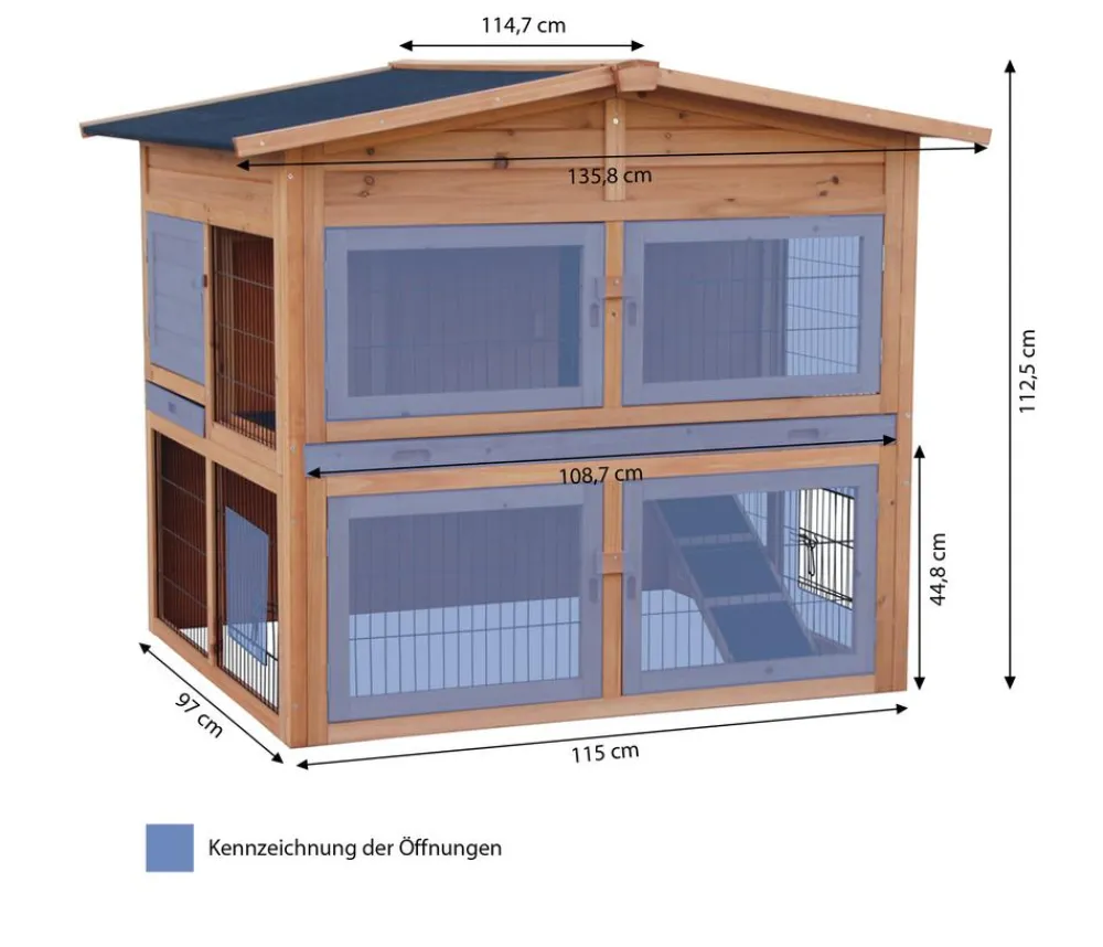 Dehner Lieblinge Kaninchenstall & Hasenstall - Kaninchenstall Villa, ca. B115/H112/T97 cm Hellbraun