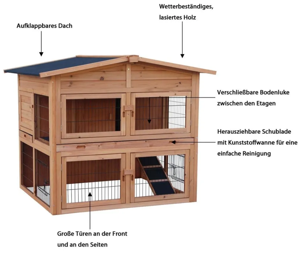 Dehner Lieblinge Kaninchenstall & Hasenstall - Kaninchenstall Villa, ca. B115/H112/T97 cm Hellbraun