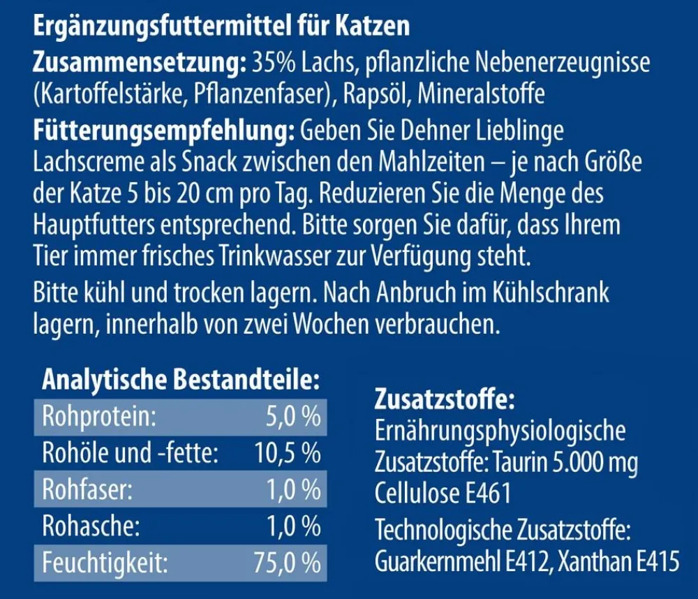 Dehner Lieblinge Katzenleckerlies & Getränke - Katzensnack Lachscreme, 75 g