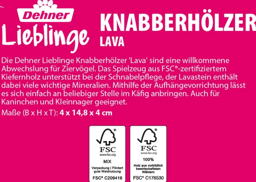 Dehner Lieblinge Mehr Vogelzubehör > Knabberhölzer Lava, ca. B4/H14,8/T4 cm