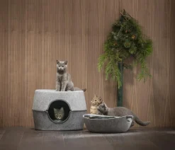 Dehner Lieblinge Katzenhöhlen|Hundebetten & Körbe - Kuschelhöhle On The Top, grau, rund, ca. B40/H37,5/T45 cm Hellgrau