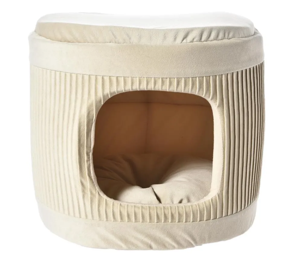 Dehner Lieblinge Katzenhöhlen|Hundebetten & Körbe - Kuschelhöhle Baroque 2 in 1, oval, , ca. B40/H35/T36 cm Beige
