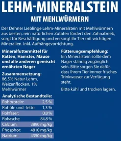 Dehner Lieblinge Nahrungsergänzung Kleintiere > Lehm-Mineralstein Mehlwurm, 100 g
