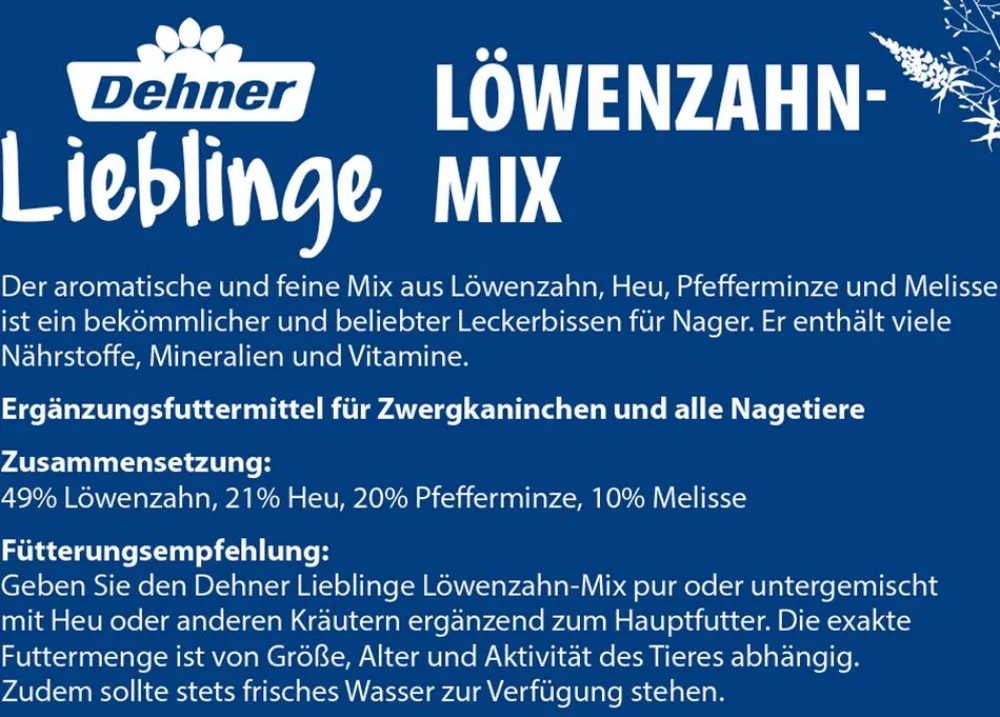 Dehner Lieblinge Nahrungsergänzung Kleintiere - Löwenzahn-Mix, 100 g