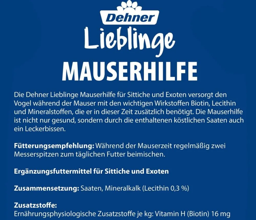 Dehner Lieblinge Vogelfutter & Snacks - Mauserhilfe für Sittiche und Exoten, 20 g