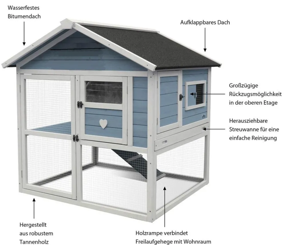 Dehner Lieblinge Kaninchenstall & Hasenstall - Nagerheim Castel, , ca. B106/H108/T103 cm Hellblau