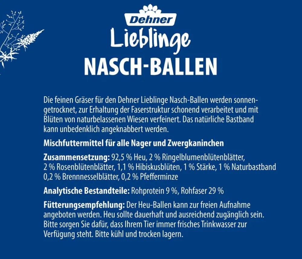 Dehner Lieblinge Nagerspielzeug|Heu - Nasch-Ballen mit Blüten, 100 g