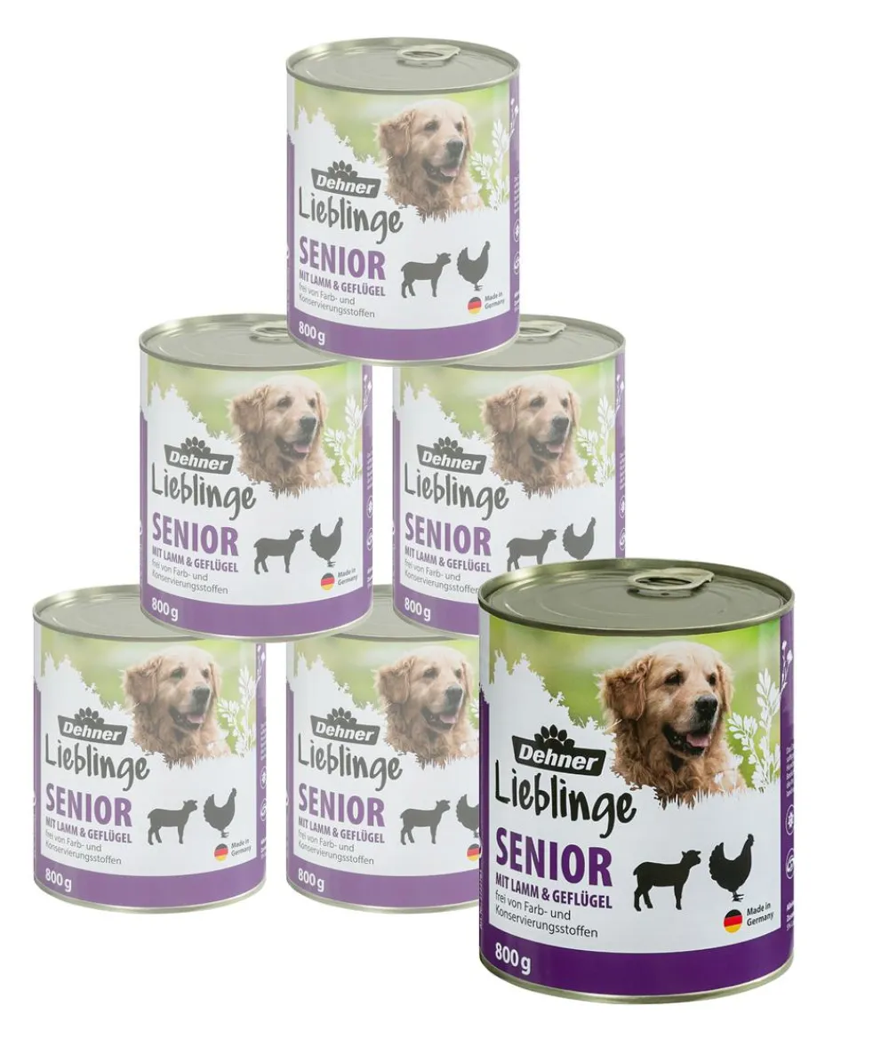 Dehner Lieblinge Nassfutter Hund - Nassfutter für Hunde Senior, Geflügel & Lamm, /800 g