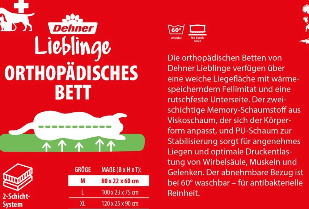 Dehner Lieblinge Betten & Kissen|Hundebetten & Körbe - Orthopädisches Bett otus, rechteckig, Grau
